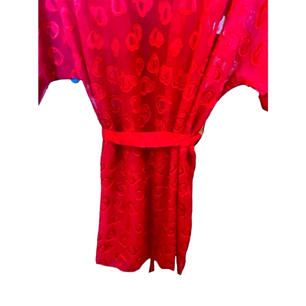 Morgan Taylor Intimates Sheer Belted Robe, Red Hearts Sz Small - Picture 4 of 7
